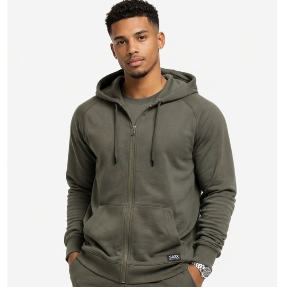Saxx Down Time Hoodie Mens XL Gray Full Zip‎ Cargo Gray